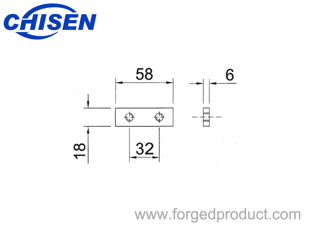 Back Plate for Pillar Pocket Curved Hinge 32mm, 58X18X6mm, Diagram